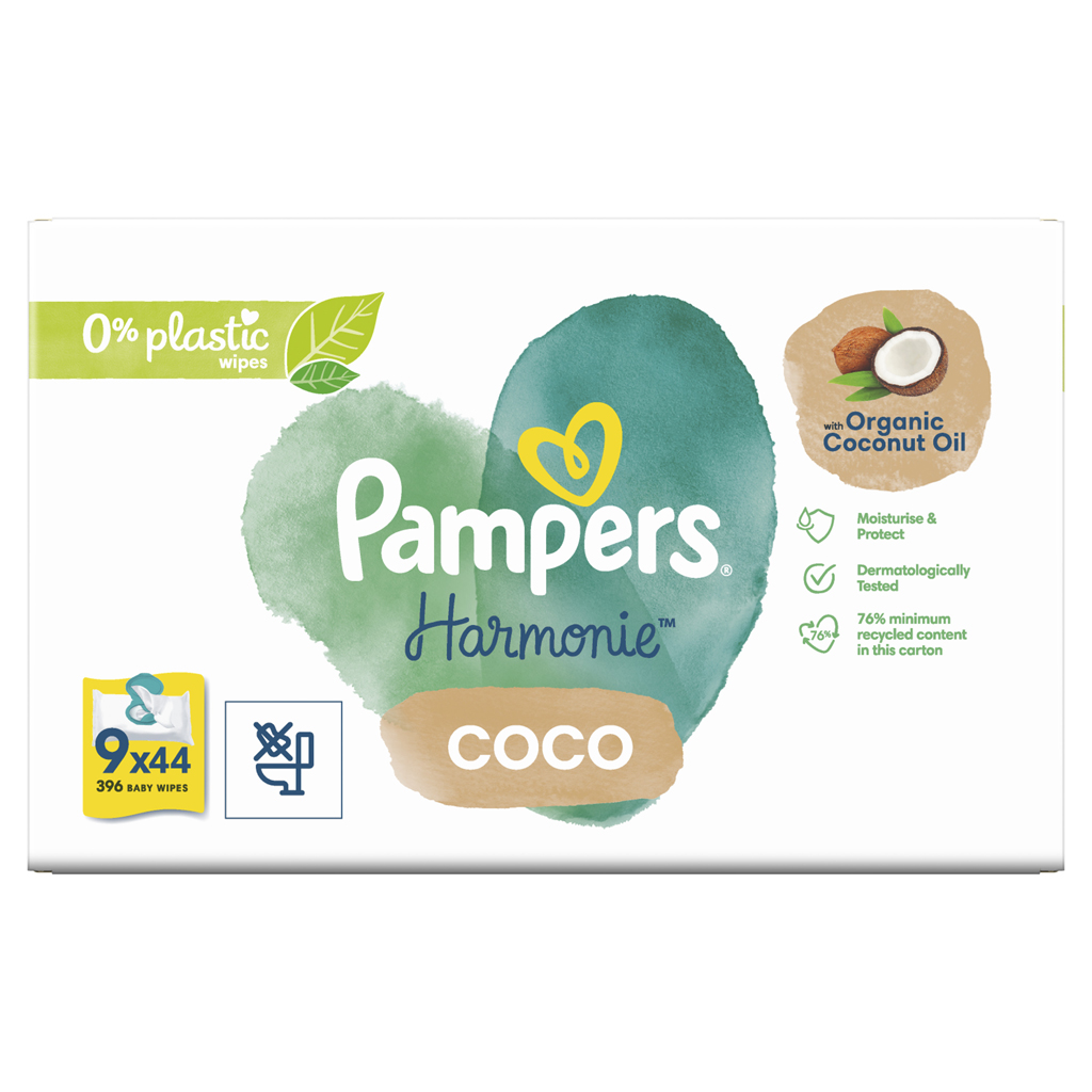 PAMPERS Obrúsky vlhčené Harmonie Coconut Plastic Free 9x44 ks