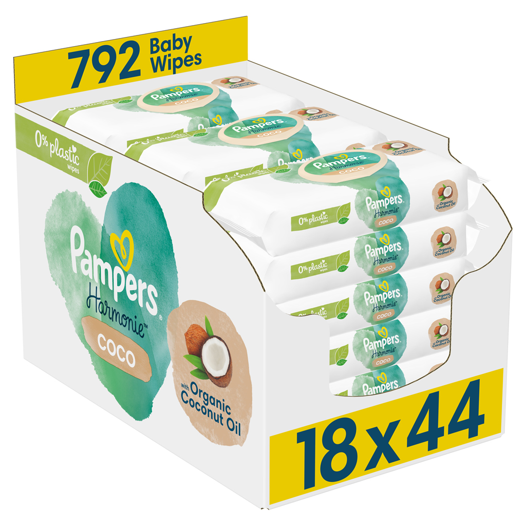 PAMPERS Obrúsky vlhčené Harmonie Coconut Plastic Free 18x44 ks