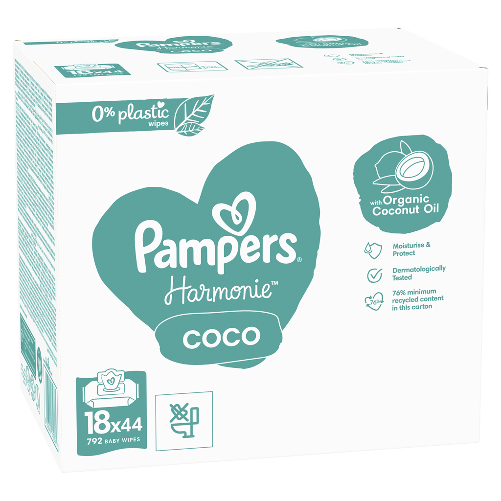 PAMPERS Obrúsky vlhčené Harmonie Coconut Plastic Free 18x44 ks