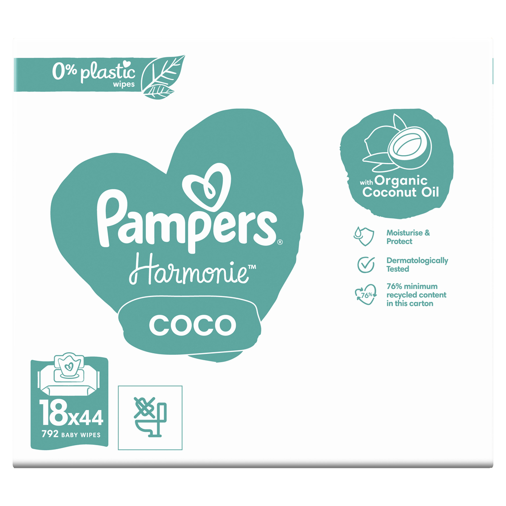 PAMPERS Obrúsky vlhčené Harmonie Coconut Plastic Free 18x44 ks