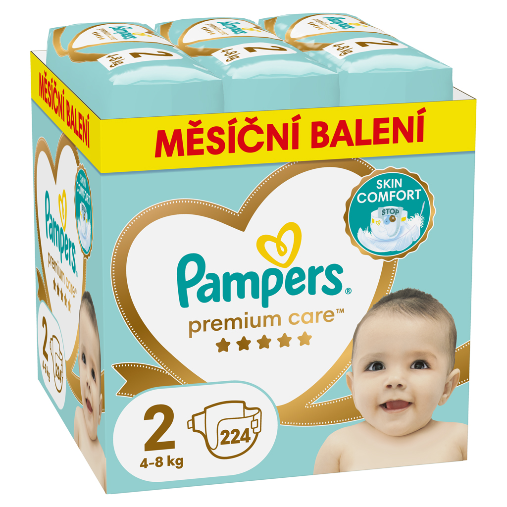 PAMPERS Plienky jednorázové Premium Care veľ. 2 (224 ks) 4-8 kg - mesačné balenie