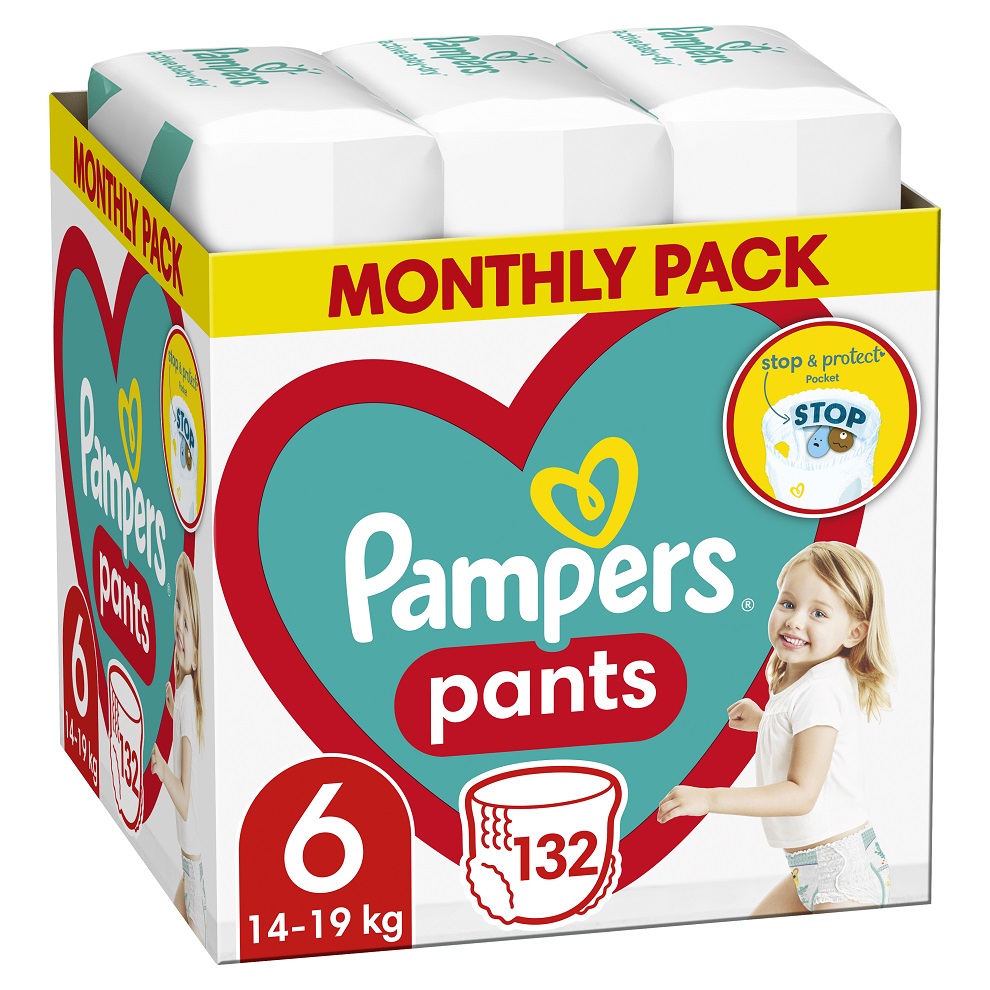 PAMPERS Activ Baby-Dry Pants Nohavičky plienkové jednorazové 6 (15+ kg) 132 ks - MESAČNÁ ZÁSOBA