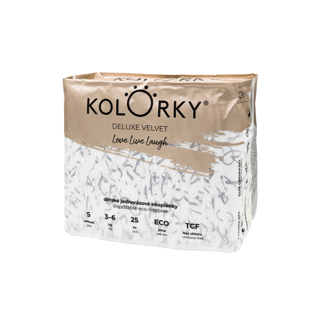 KOLORKY DELUXE VELVET Plienky jednorazové eko so zamatovým povrchom S (3-6 kg) 25 ks