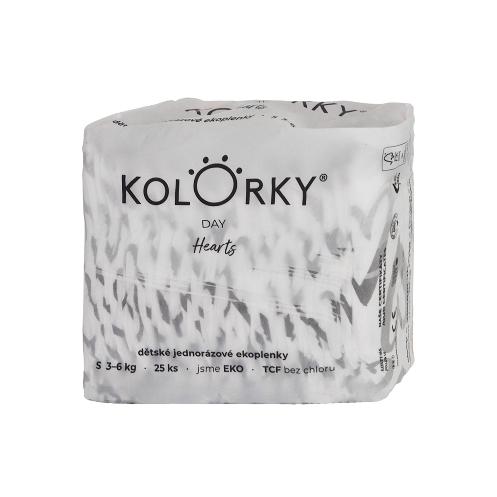 KOLORKY DAY Plienky jednorazové eko, srdce S (3-6 kg) 25 ks