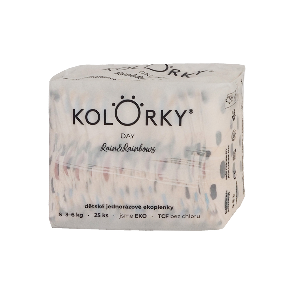 KOLORKY DAY Plienky jednorazové eko, dážď&dúhy S (3-6 kg) 25 ks