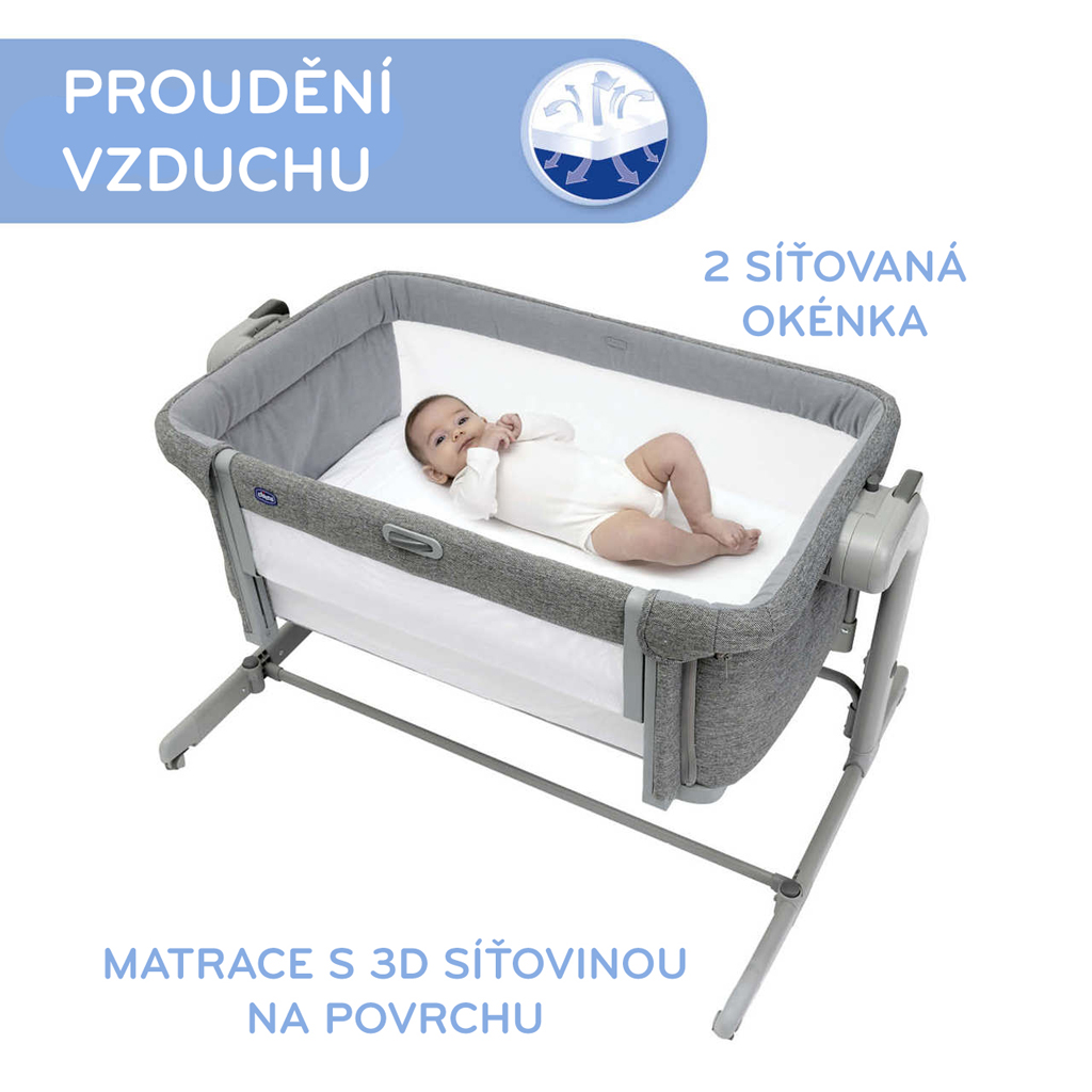 CHICCO Postieľka Next2Me Magic Evo - Grey Mist