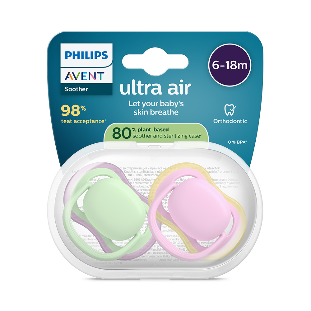 Philips AVENT Šidítko Ultra air růžová/zelená 6-18m dívka, 2ks