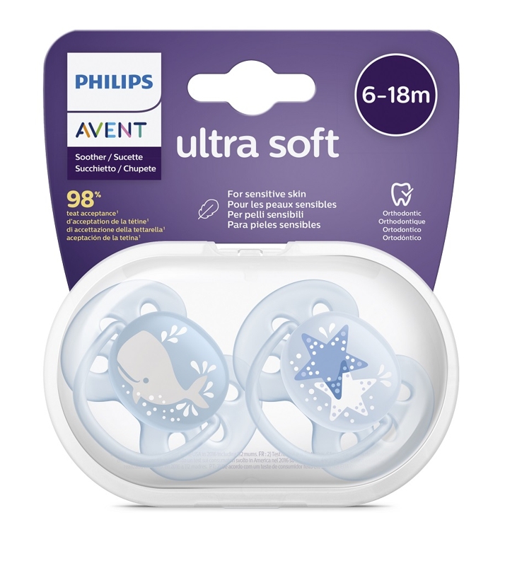 Philips AVENT Cumlík Ultrasoft Premium decor 6-18m chlapec 2 ks