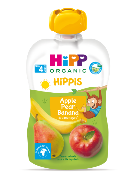 HiPP HiPPiS BIO 100% ovoce Jablko-Hruška-Banán 100 g – ovocný příkrm
