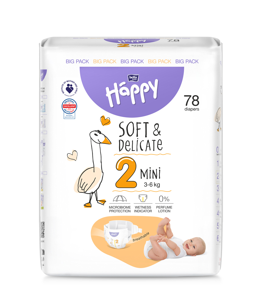 BELLA HAPPY Baby Plienky jednorazové Mini 3-6 kg Big Pack 78 ks