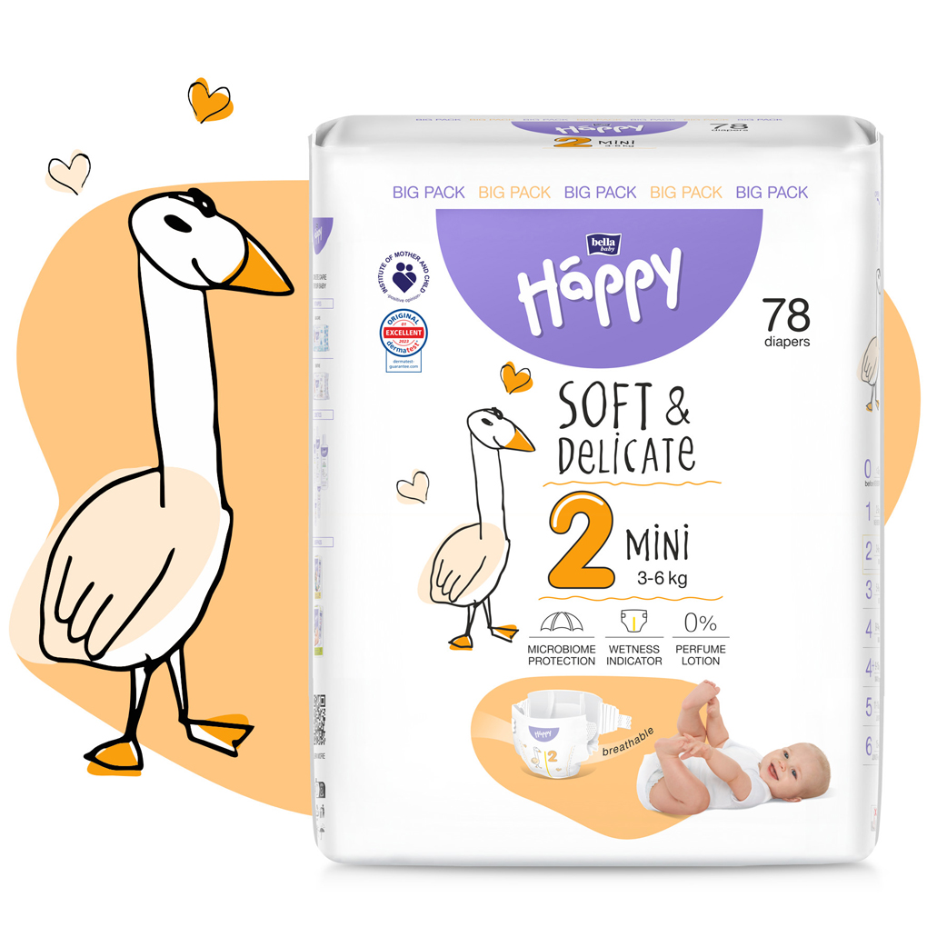 BELLA HAPPY Baby Plienky jednorazové Mini 3-6 kg Big Pack 78 ks