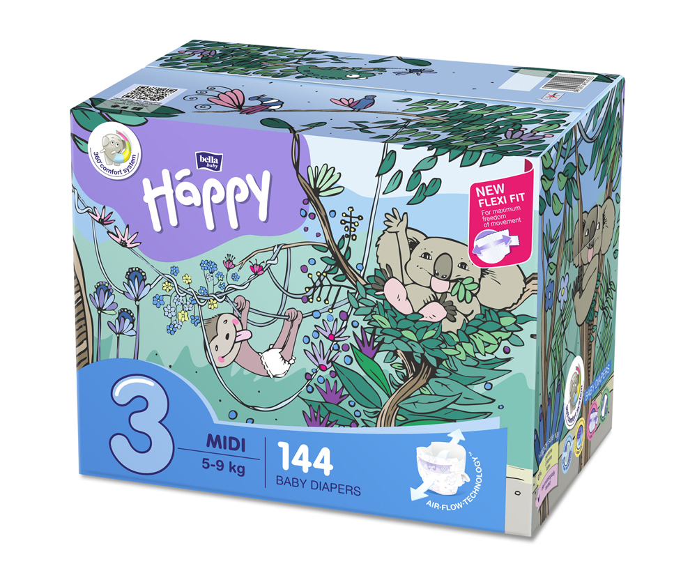 BELLA HAPPY Plienky jednorazové 3 Midi (5-9 kg) 144 ks - Big TOY BOX