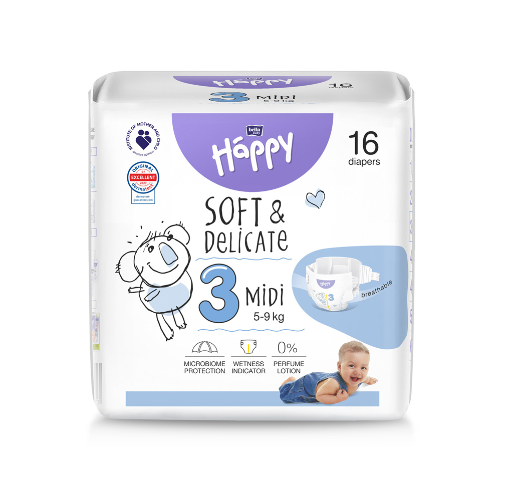 BELLA HAPPY Baby Plienky jednorazové Midi 5-9 kg 16 ks