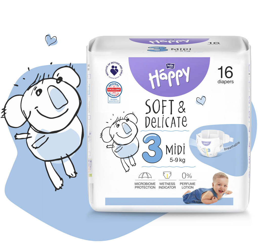 BELLA HAPPY Baby Plienky jednorazové Midi 5-9 kg 16 ks