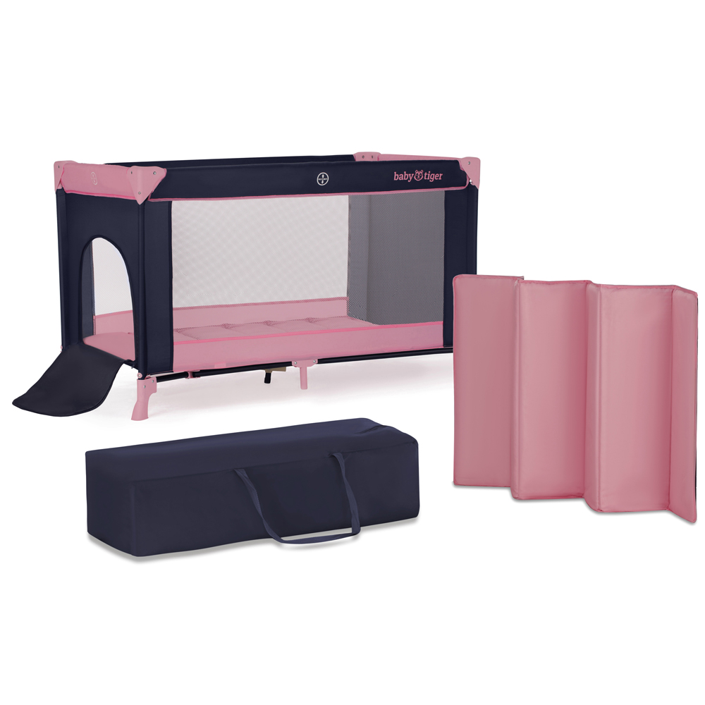 KINDERKRAFT Postieľka cestovná Baby Tiger VIKI Pink a Navy