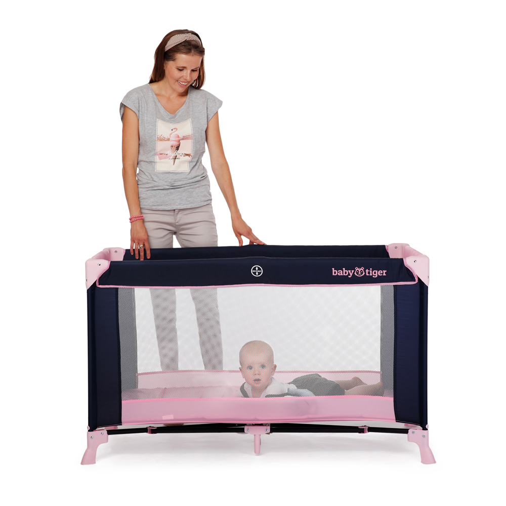 KINDERKRAFT Postieľka cestovná Baby Tiger VIKI Pink a Navy