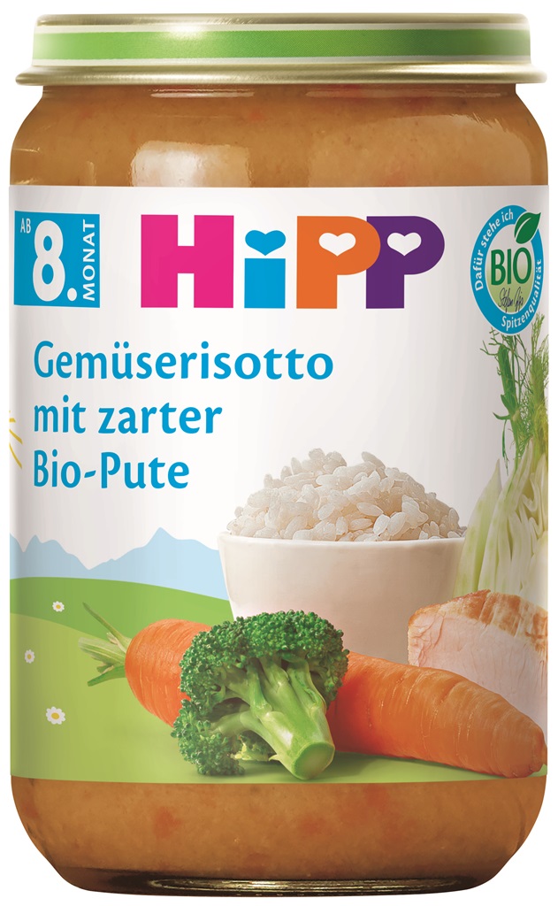 HiPP BIO Príkrm Zeleninové rizoto s morčacím mäsom 220 g, od 8. mesiaca