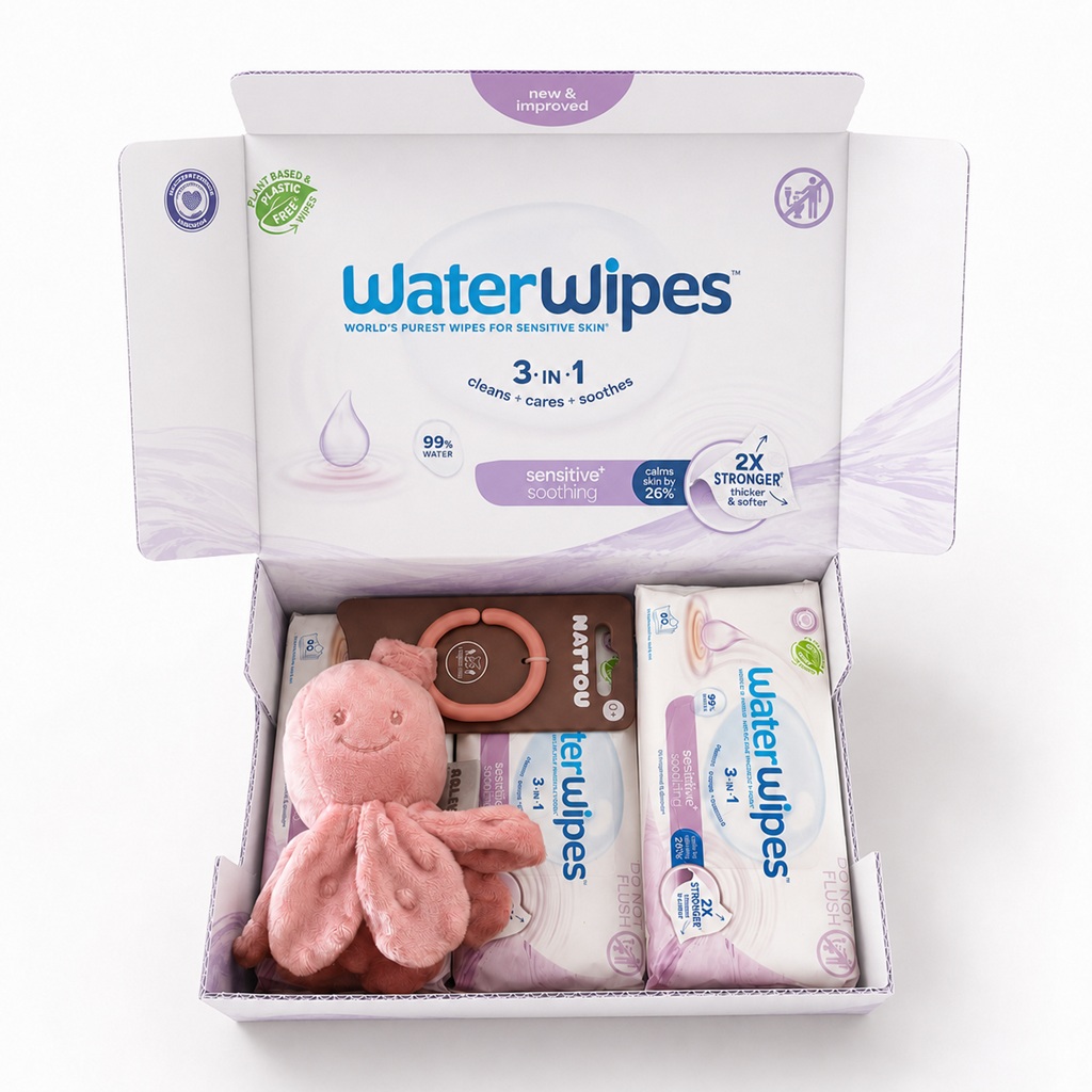 4x WATERWIPES Obrúsky vlhčené Soothing clean 3in1 60 ks (240 ks) + NATTOU Chobotnička Zdarma