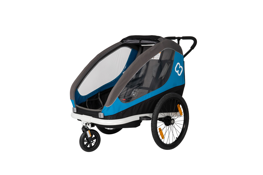 HAMAX Vozík dvojmiestny za bicykel vr. ramená + kočíkový set Traveller Petrol Blue/Grey