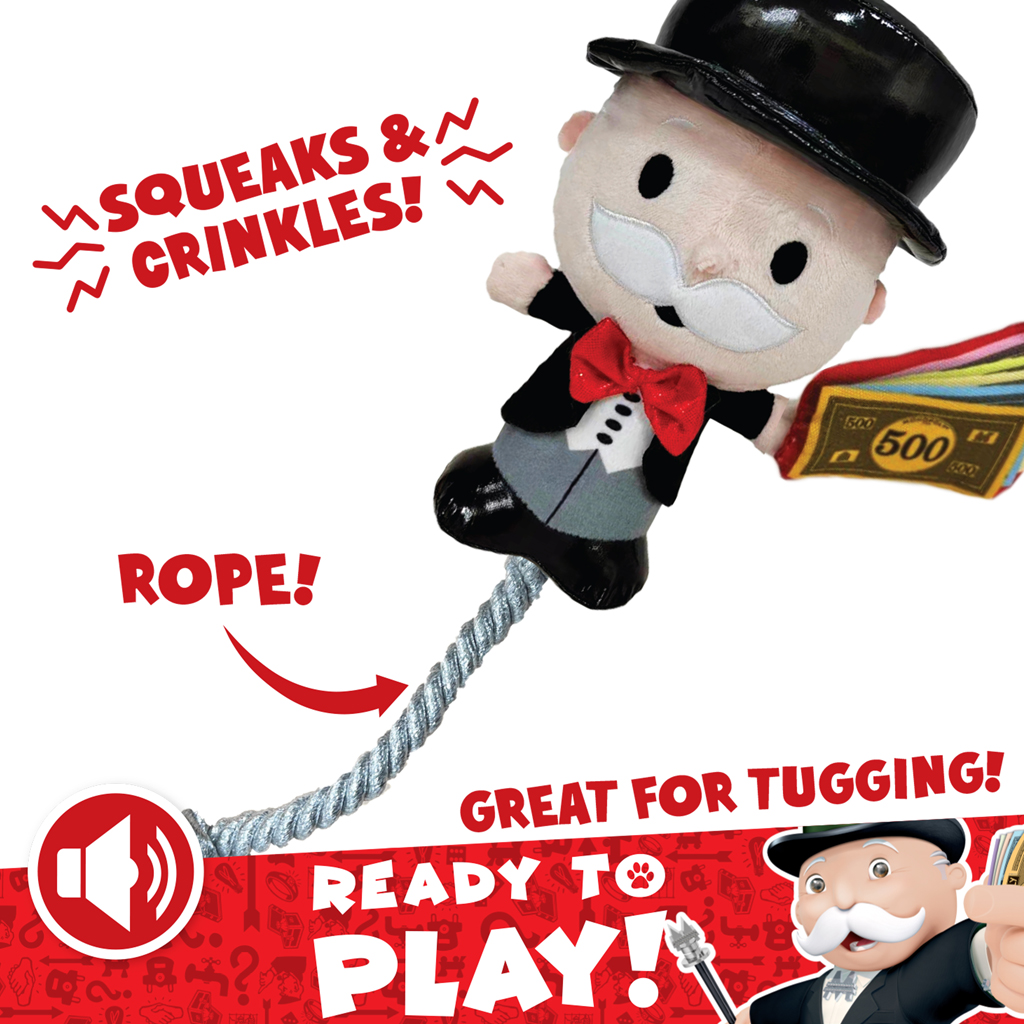 HASBRO Hračka pre psov Monopoly Mr. Money plyšová s lanom na naťahovanie 20 cm