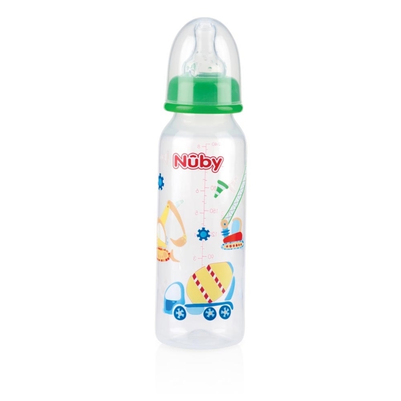 Fľaša dojčenská 1-2-3 prietok 240ml, 0-12m+ autíčka,  auta