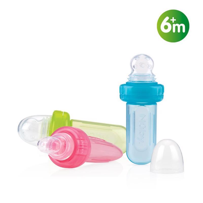 NUBY Kŕmitko silikónové Easy squeezy feeder 6 m+, modrá