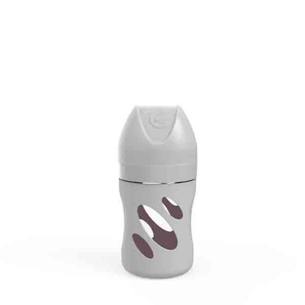 TWISTSHAKE Fľaša dojčenská Anti-Colic sklenená 180 ml (cumlík S) pastelovo šedá,  V001607