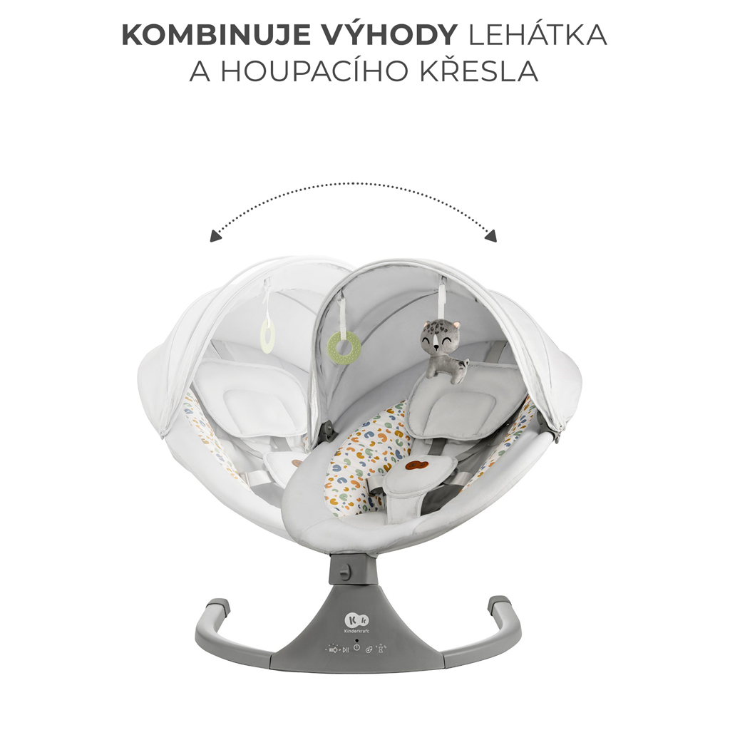 KINDERKRAFT Lehátko pohupujúce s melódiou 2v1 Lumi, do 9 kg, Premium Light Grey