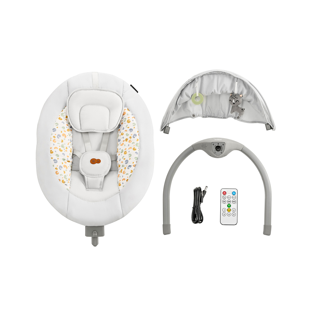 KINDERKRAFT Lehátko pohupujúce s melódiou 2v1 Lumi, do 9 kg, Premium Light Grey