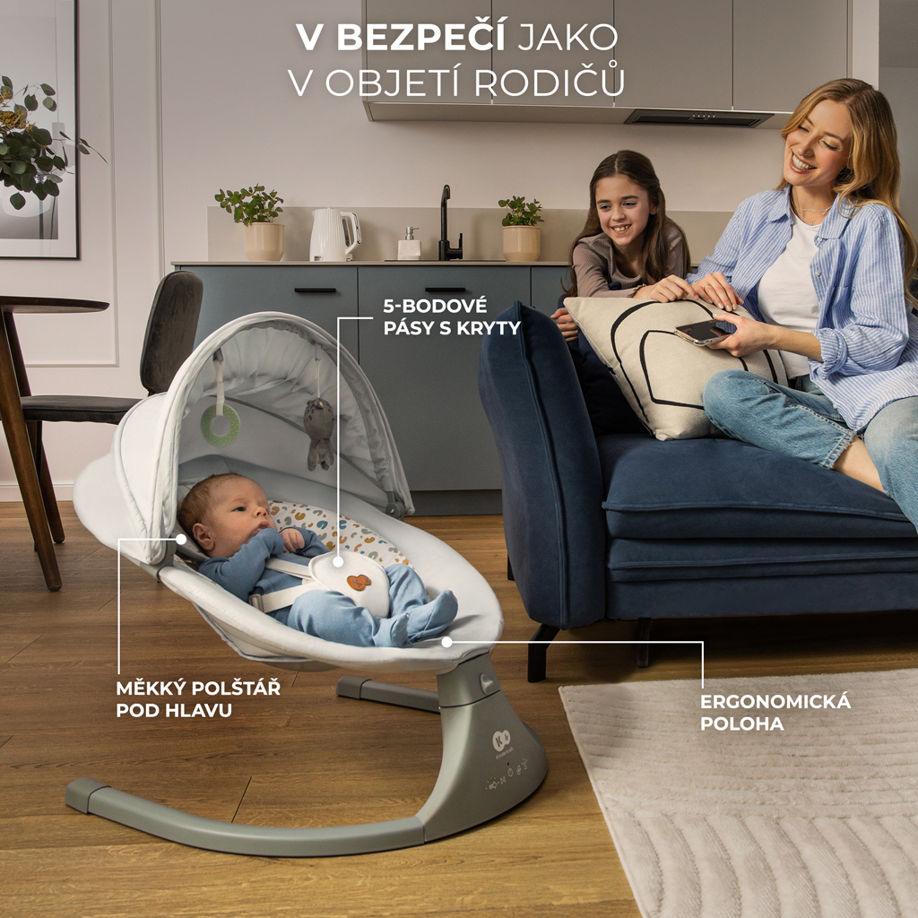 KINDERKRAFT Lehátko pohupujúce s melódiou 2v1 Lumi, do 9 kg, Premium Light Grey