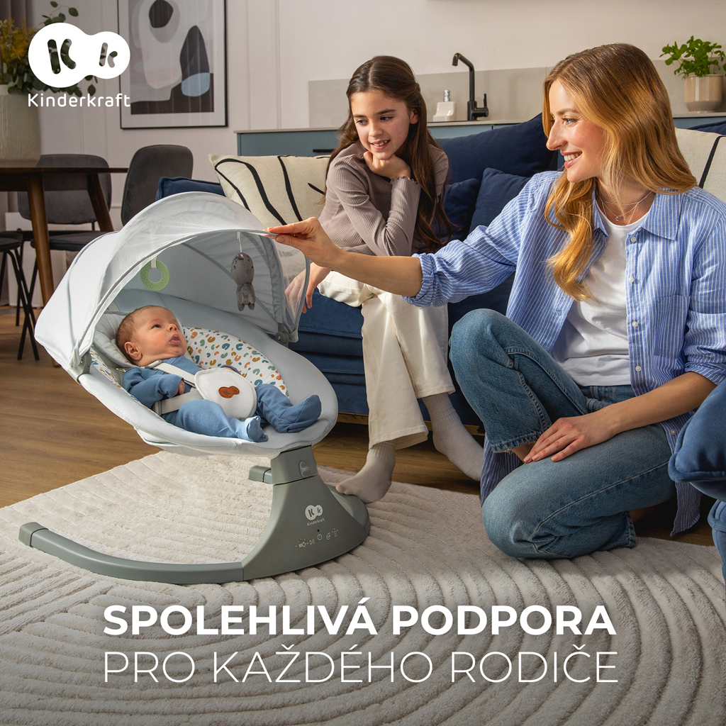 KINDERKRAFT Lehátko pohupujúce s melódiou 2v1 Lumi, do 9 kg, Premium Light Grey