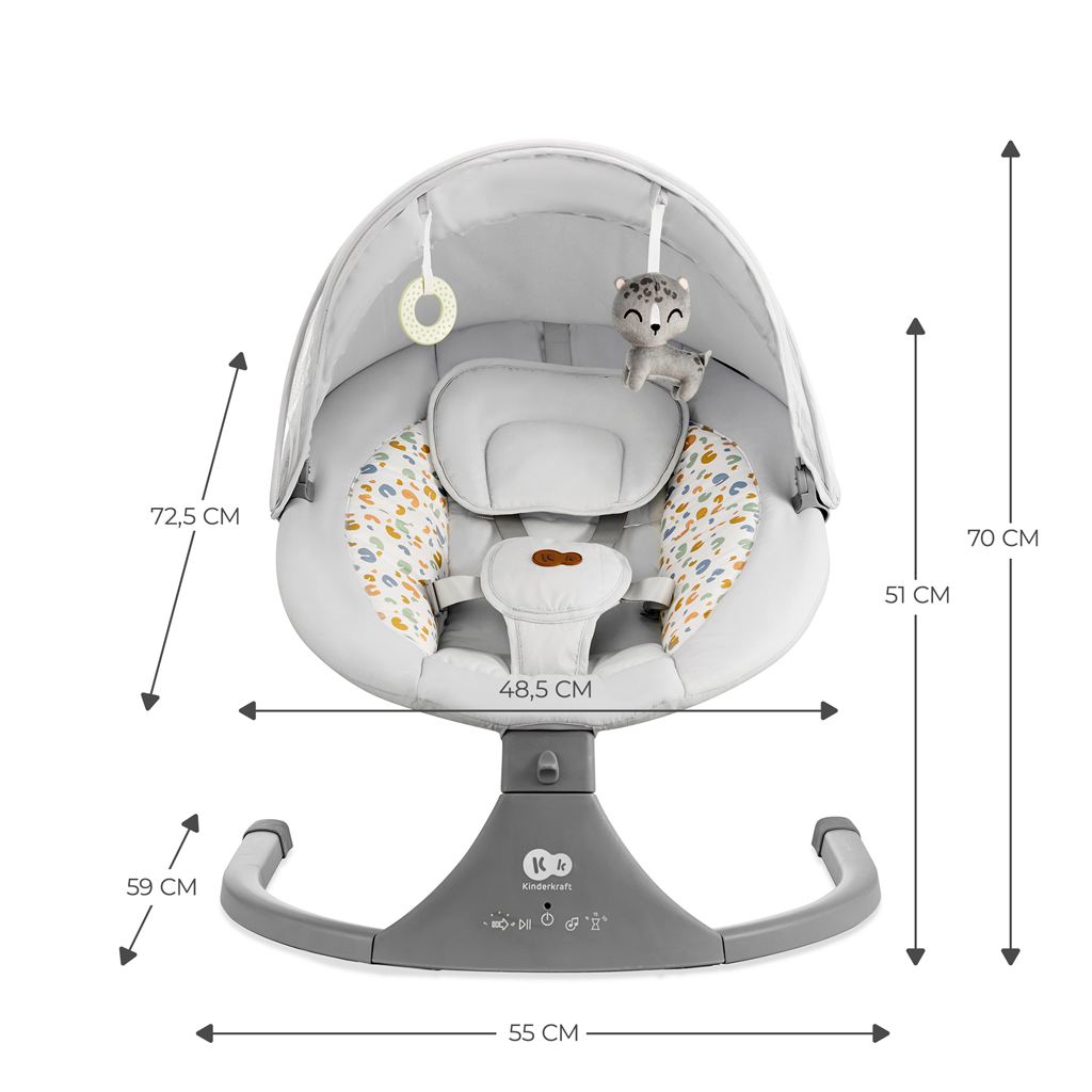 KINDERKRAFT Lehátko pohupujúce s melódiou 2v1 Lumi, do 9 kg, Premium Light Grey