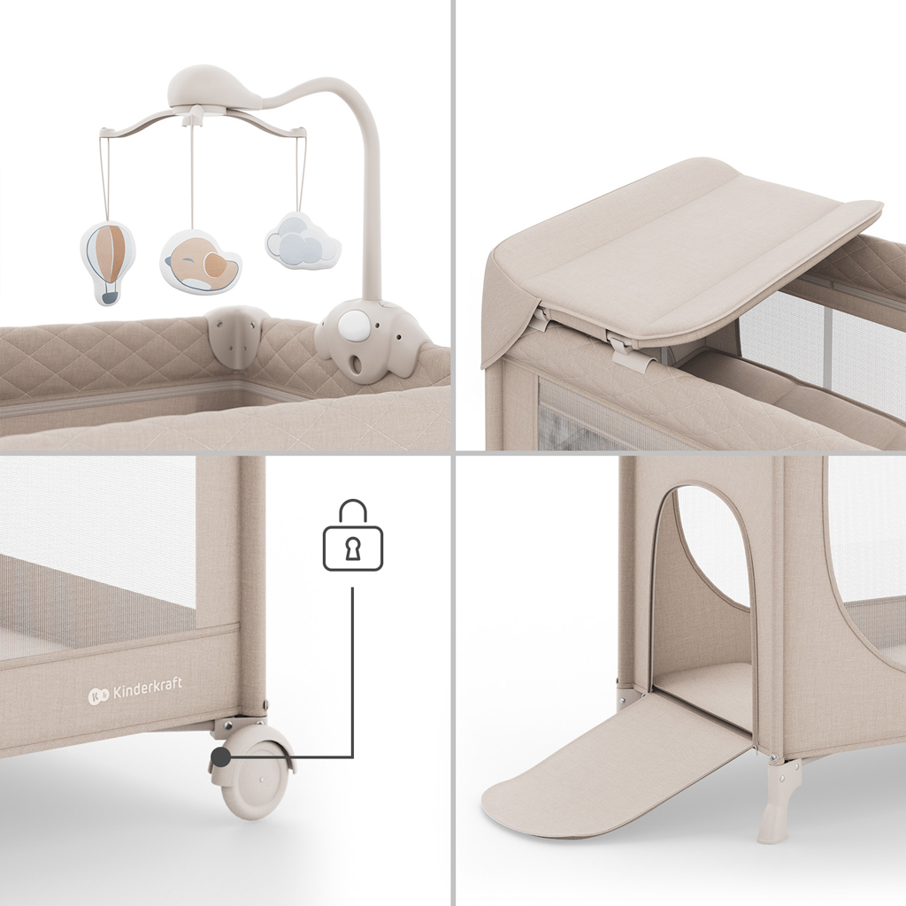 KINDERKRAFT Postieľka cestovná Leody Up Beige s príslušenstvom