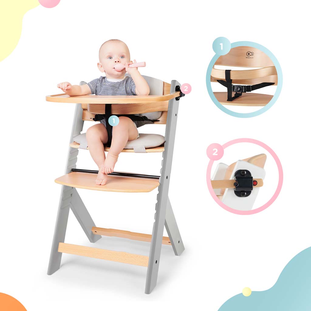 KINDERKRAFT SELECT Stolička jedálenská Enock s polstrovaním Grey wooden, Premium