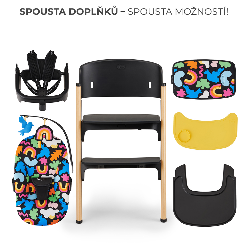 KINDERKRAFT SELECT Set jedálenská stolička Livy Happy shapes + lehátko Calmee, Premium