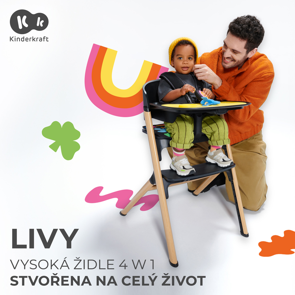 KINDERKRAFT SELECT Set jedálenská stolička Livy Happy shapes + lehátko Calmee, Premium