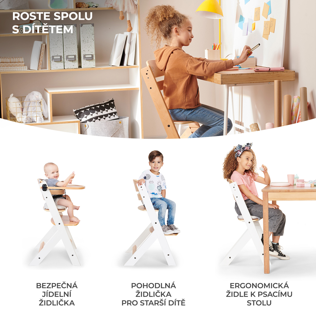 KINDERKRAFT Židlička jídelní Enock White wooden, Premium