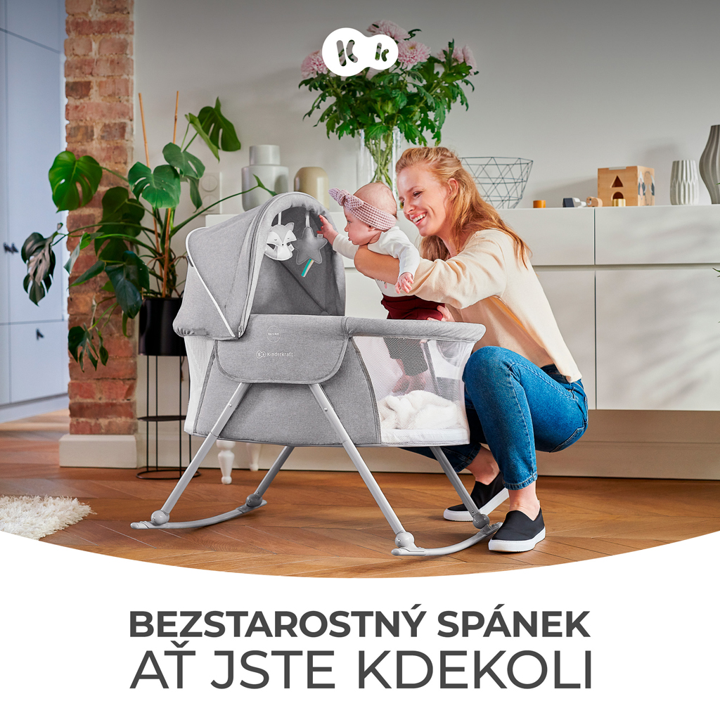 KINDERKRAFT Postýlka dětská 3v1 Lovi Gray
