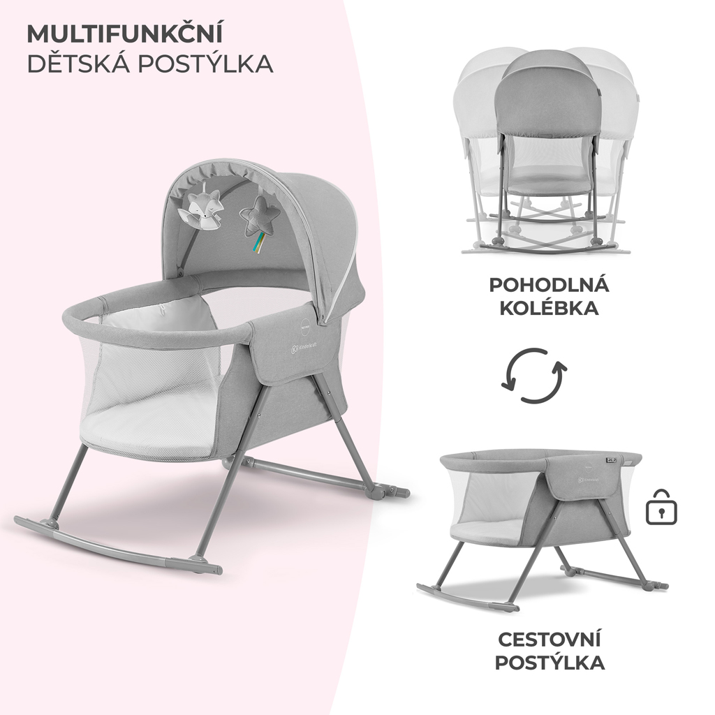 KINDERKRAFT Postýlka dětská 3v1 Lovi Gray