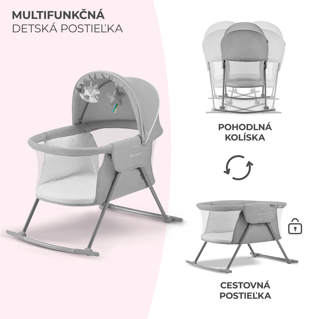 KINDERKRAFT Postýlka dětská 3v1 Lovi Gray