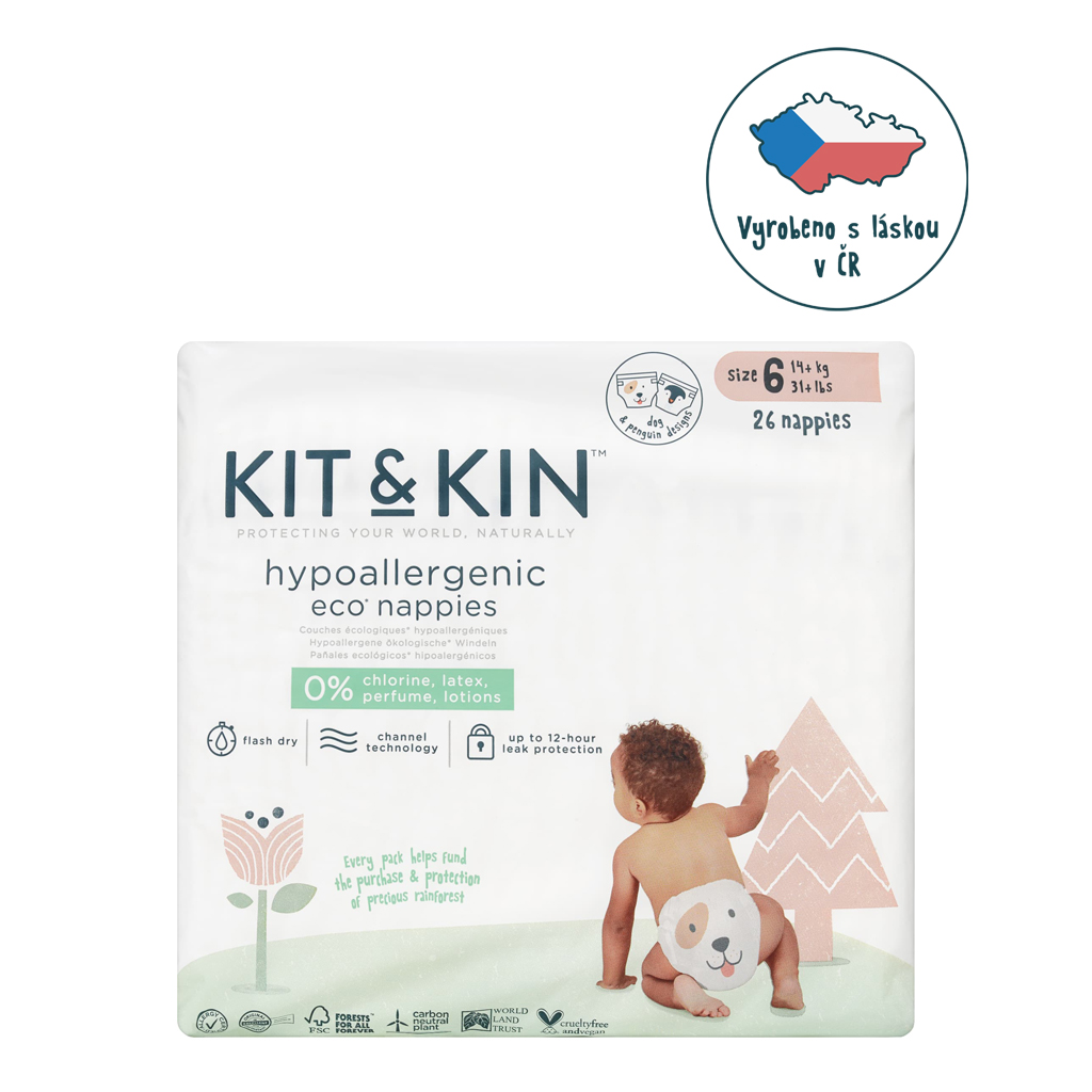 KIT & KIN Plienky jednorazové eko 6 (14 kg+) 26 ks