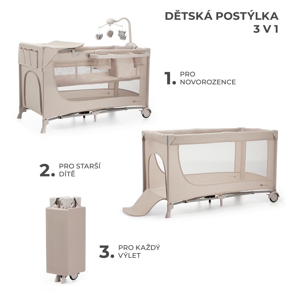 KINDERKRAFT Postieľka cestovná Joy 2 s doplňky Beige