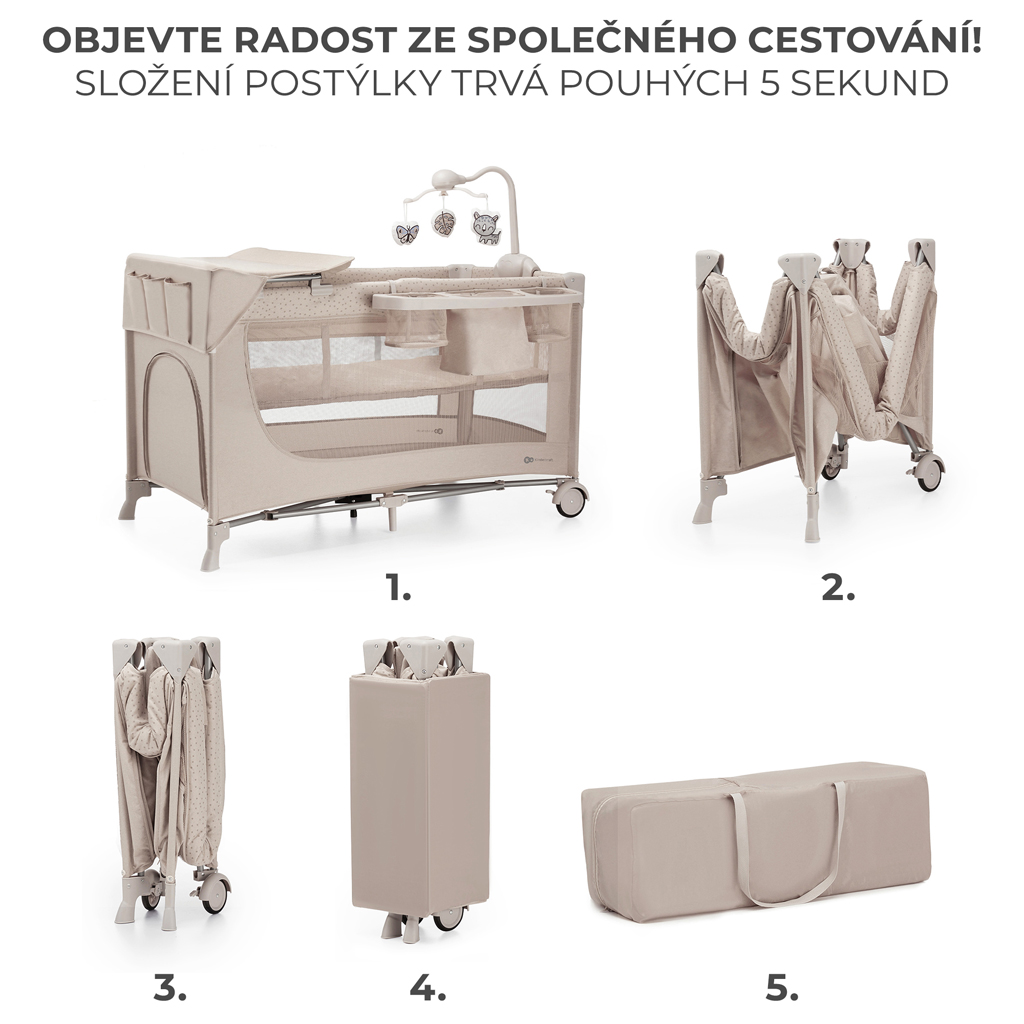 KINDERKRAFT Postieľka cestovná Joy 2 s doplňky Beige