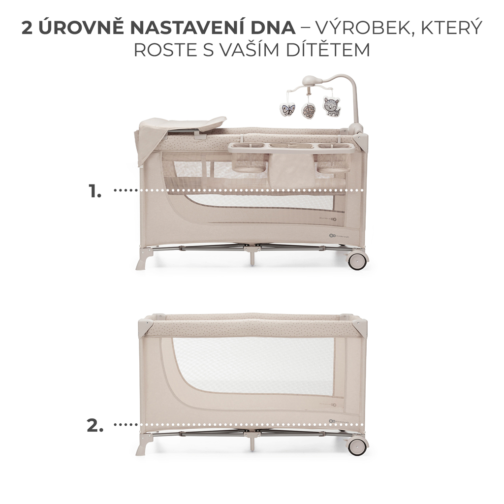 KINDERKRAFT Postieľka cestovná Joy 2 s doplňky Beige