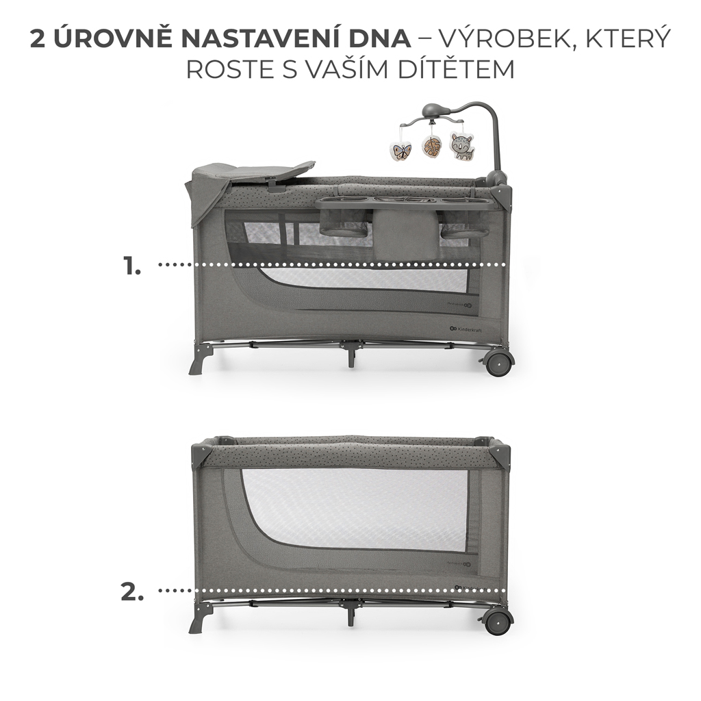 KINDERKRAFT Postieľka cestovná Joy 2 s doplnkami Dark grey