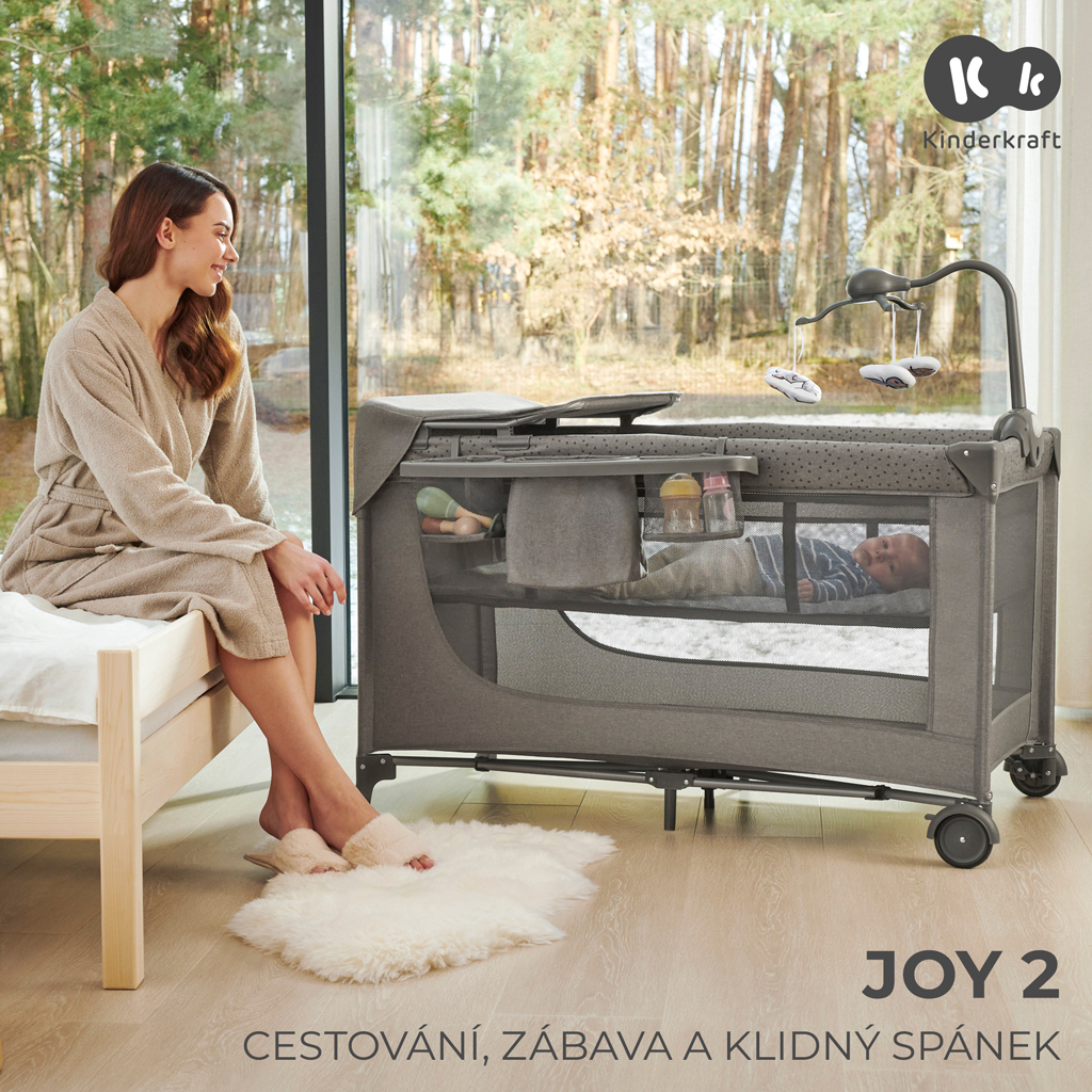 KINDERKRAFT Postieľka cestovná Joy 2 s doplnkami Dark grey