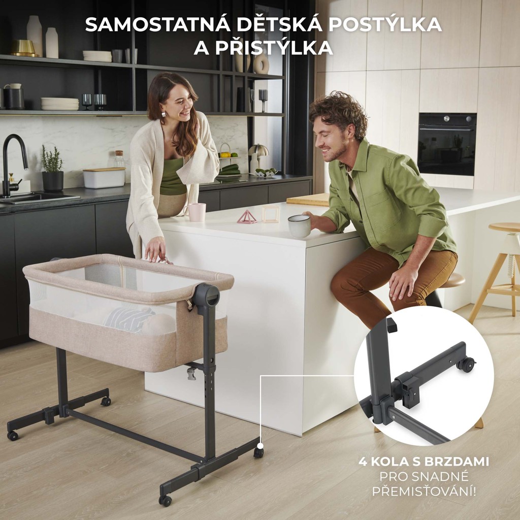 KINDERKRAFT Postieľka detská polohovateľná Nestee Up2 Full Light Grey