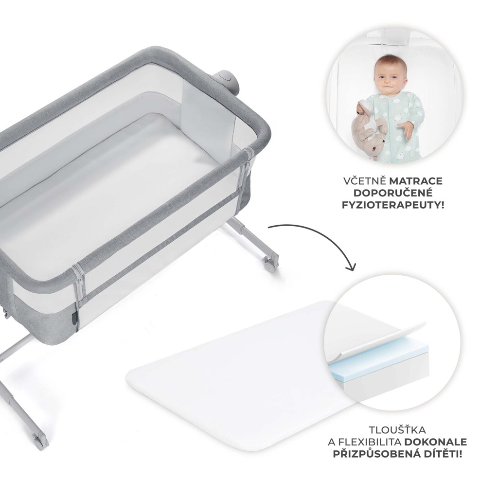 KINDERKRAFT Postieľka detská polohovateľná Nestee Up2 Full Light Grey