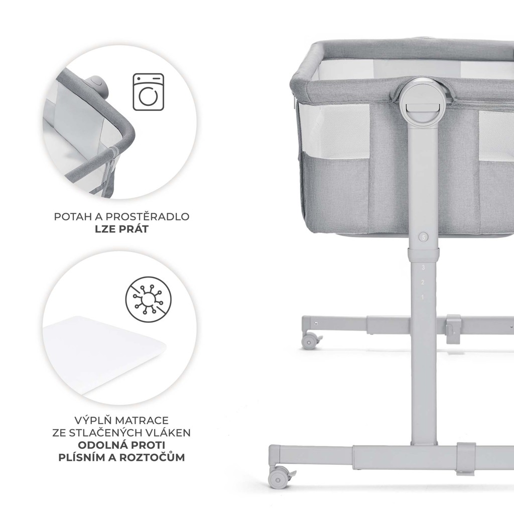 KINDERKRAFT Postieľka detská polohovateľná Nestee Up2 Full Light Grey