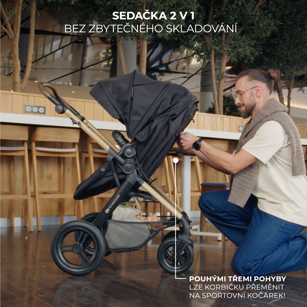 KINDERKRAFT Kočík kombinovaný 3v1 Moov 2 XL Air Black